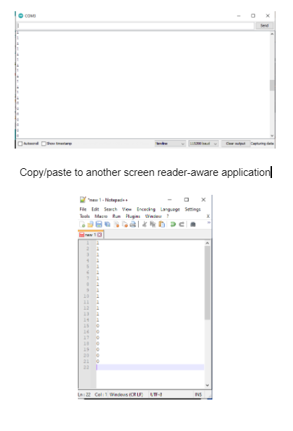 Transferring captured signal data using the system clipboard from the Arduino IDE to Notepad++